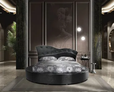 Letto rotondo in ecopelle scura e bottoni chiari Tondo Fly di Artigianaletti