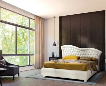 Letto con giroletto bombato e testiera lavorazione capitonné con cornice ondulata Vivaldi di Artigianaletti