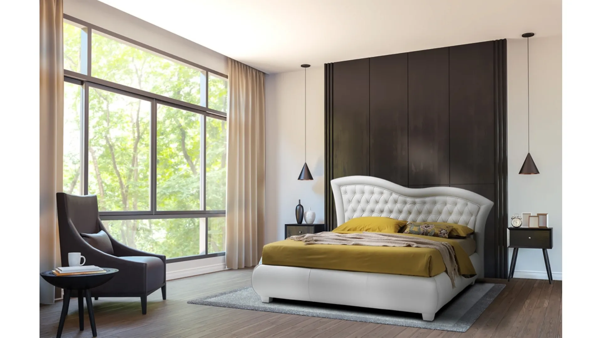 Letto con giroletto bombato e testiera lavorazione capitonnè con cornice ondulata Vivaldi di Artigianaletti