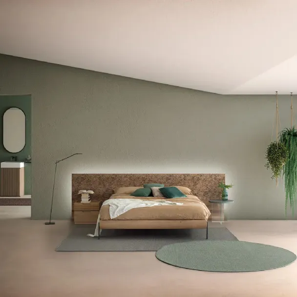 Letto Zen Elegance Grey in legno massello di Rovere con testiera decorata di Devina Nais
