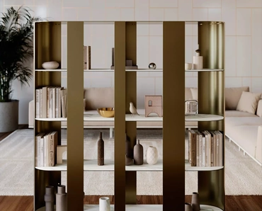 Libreria divisoria Helena in metallo laccato con ripiani in SuperMarmo di Bontempi
