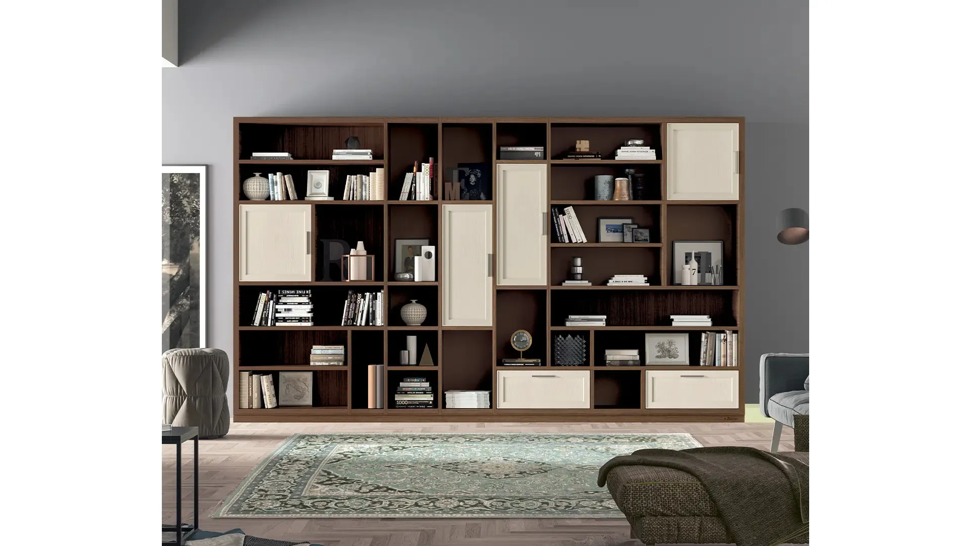 Libreria a muro in legno e laccato opaco Melograno composizione 98 di Le Fablier