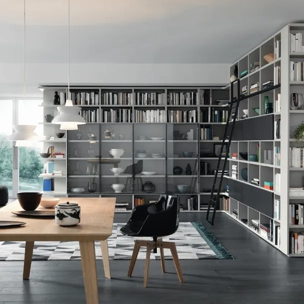 Libreria Modo Angolare Divisoria in laccato opaco e vetro di Sangiacomo