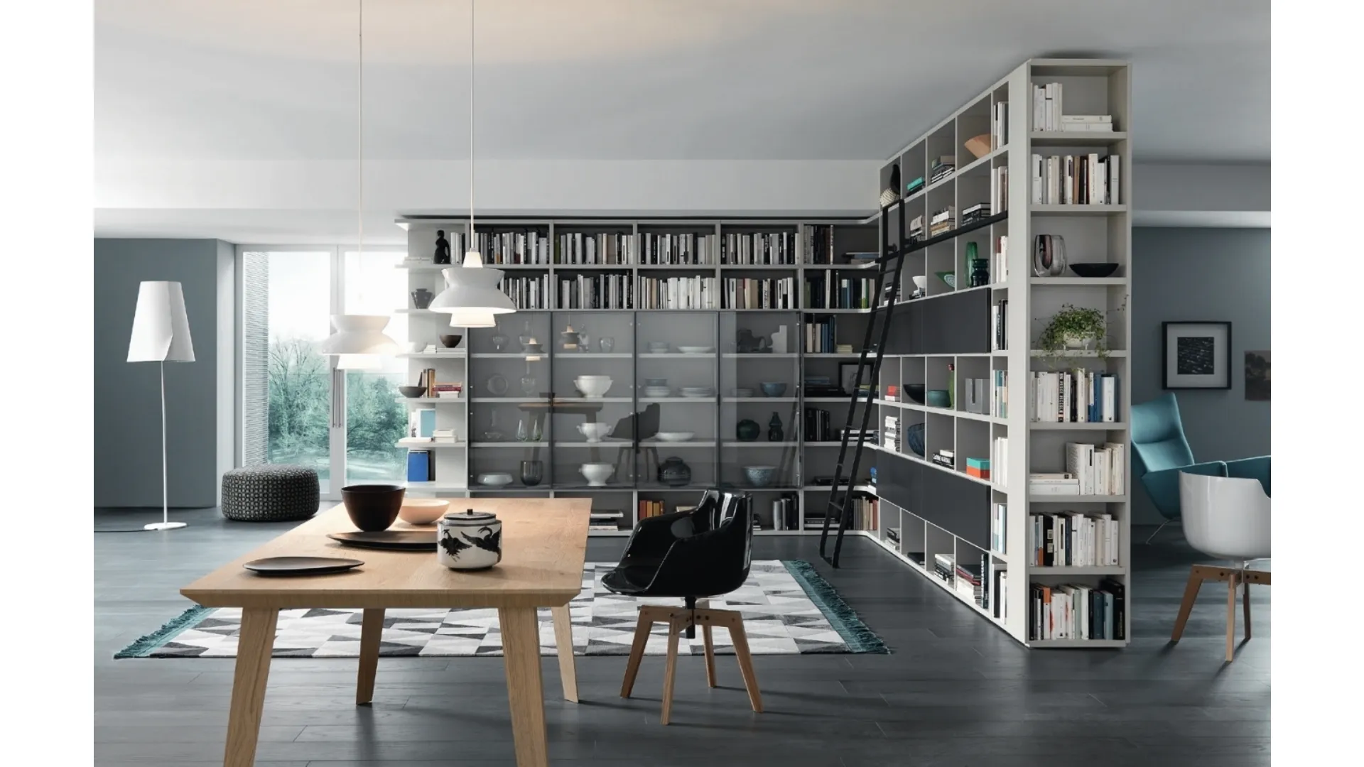 Libreria Modo Angolare Divisoria in laccato opaco e vetro di Sangiacomo