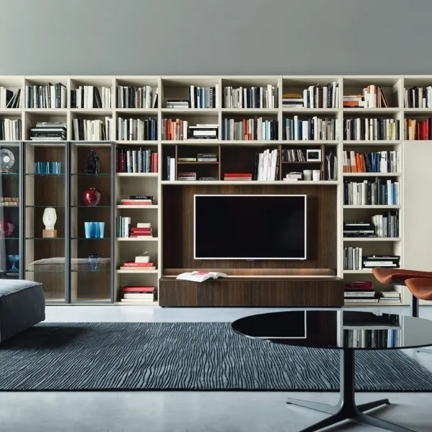 Libreria con vano porta TV Modo M6C63 in Rovere termotrattato e laccato opaco di Sangiacomo