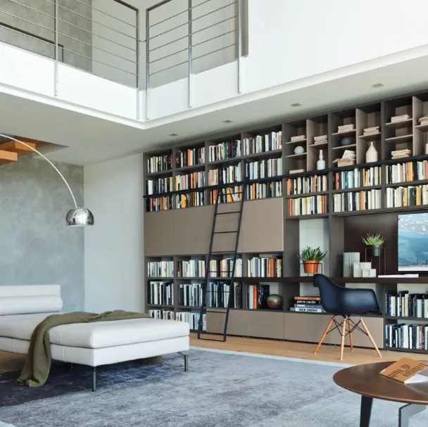 Libreria con vano porta TV Modo M6C68 in laccato opaco di Sangiacomo