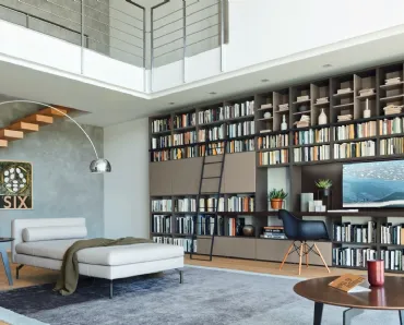 Libreria con vano porta TV Modo M6C68 in laccato opaco di Sangiacomo