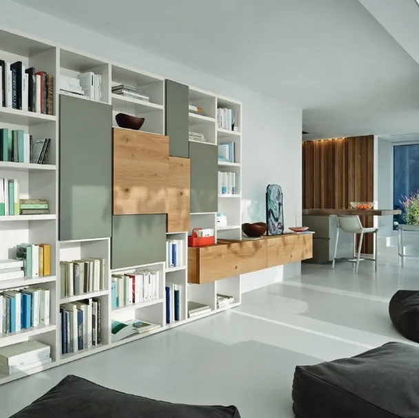 Libreria Modo M6C71 in laccato opaco e Rovere nodato di Sangiacomo