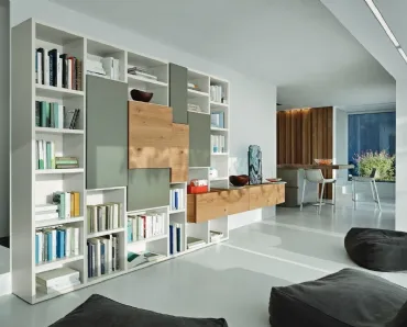 Libreria Modo M6C71 in laccato opaco e Rovere nodato di Sangiacomo