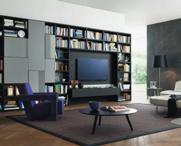 Libreria con vano porta TV Modo M6C72 in laccato opaco e Rovere carbone di Sangiacomo
