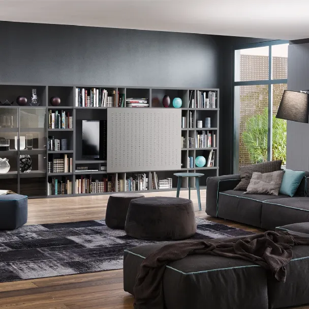 Libreria My Space 6 con vano porta TV a scomparsa di Alf Da Frè
