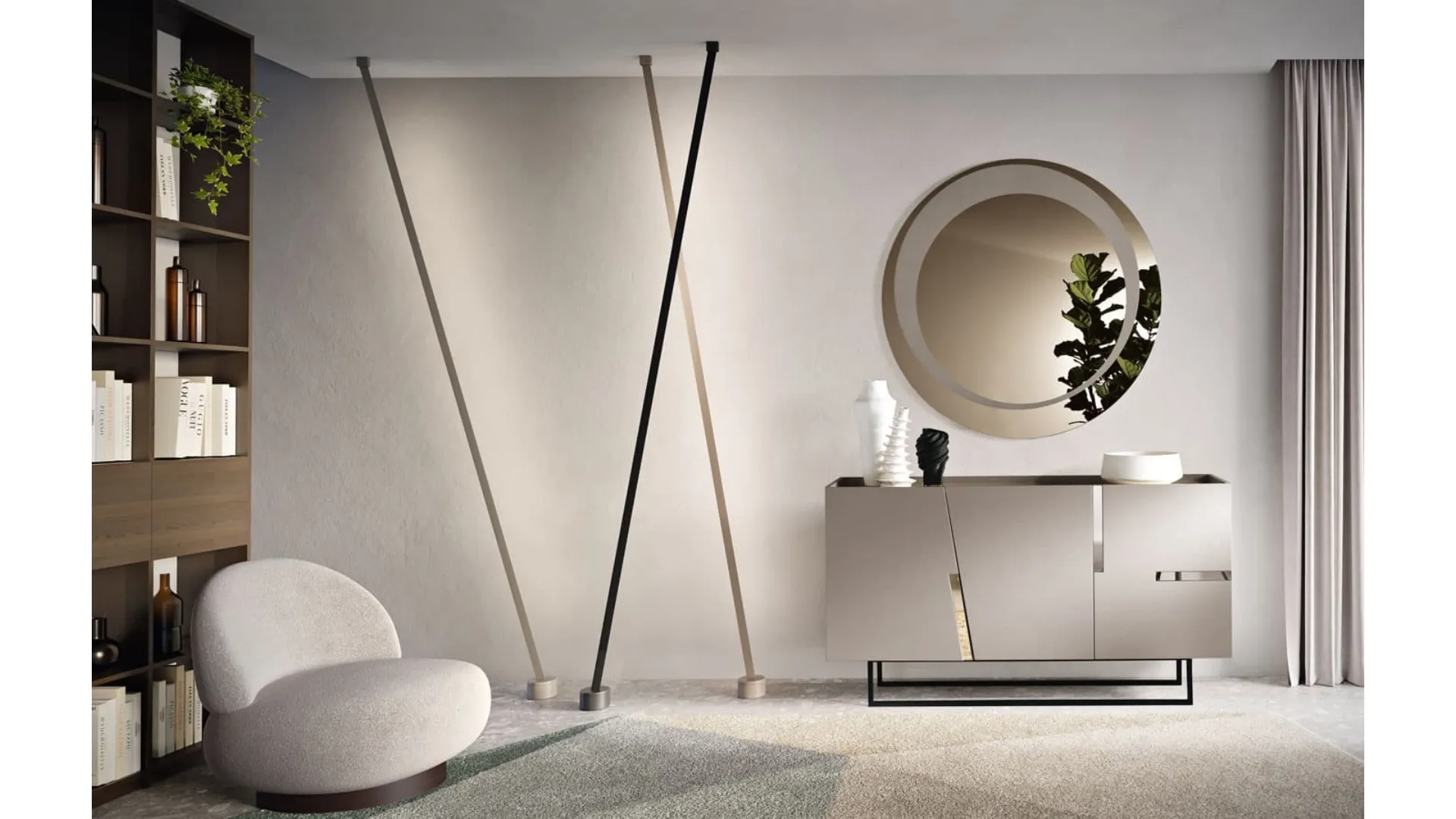 Madia Girona in MDF laccato con inserti specchio bronzo di Capodarte