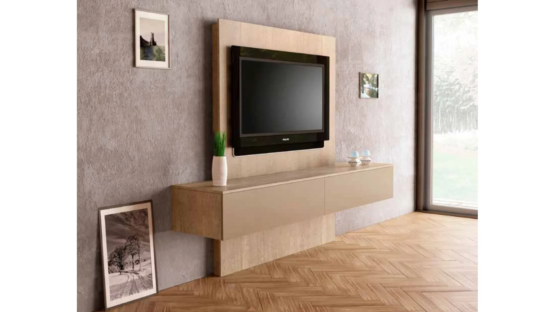 Mobile sospeso 3D 227 in laccato opaco e ecowood di Artigianmobili