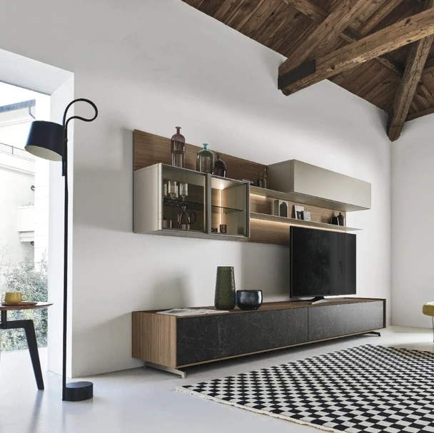 Parete Attrezzata Cabaret One 03 in legno e ceramica di Sangiacomo