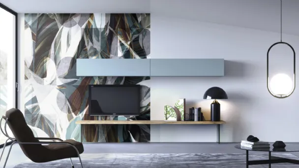 Parete attrezzata Zero 16 L23 in legno di Rovere laccato di Devina Nais