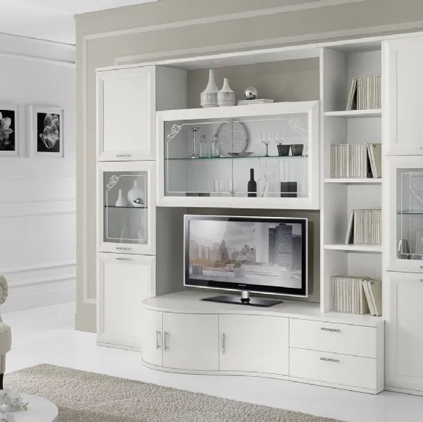 Madia Jazz D'elite composizione J047 finitura Bianco Frassino e Vetro di Gierre Mobili