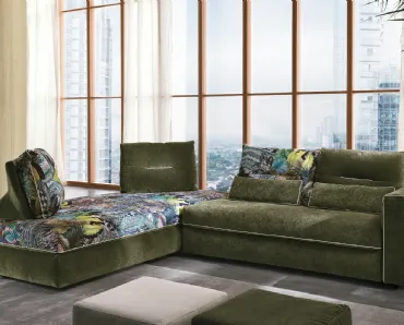 Divano letto angolare in velluto e motivi floreali Flam di Max Divani