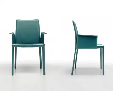 Sedia con braccioli completamente rivestita in cuoio Nuvola PB R_CU di Midj