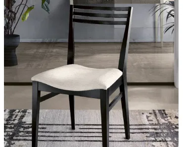 Sedia Rododendro in legno laccato Nero e seduta in tessuto Bianco di Le Fablier