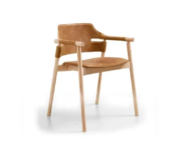 Sedia in cuoio e legno con braccioli Suite P L CU di Midj