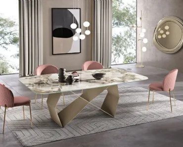 Tavolo Karl in ceramica effetto marmo stratificata su vetro di Capodarte