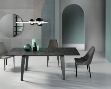 Tavolo allungabile Niky in vetro laminato effetto marmo di Capodarte