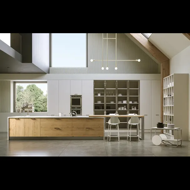 Cucina Moderna con isola in legno e laccato Melograno Allison di Le Fablier