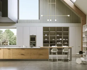 Cucina Moderna con isola in legno e laccato Melograno Allison di Le Fablier