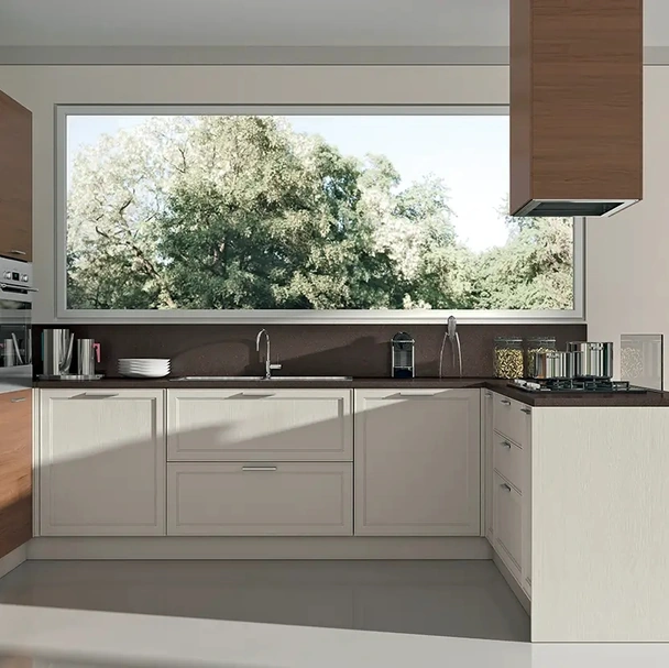Cucina Moderna con penisola Melograno Composizione PM05 in legno di frassino di Le Fablier