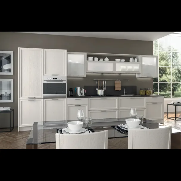 Cucina lineare Moderna in legno laccato opaco Melograno composizione 03 di Le Fablier