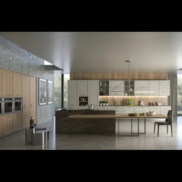 Cucina Moderna in legno laccato con isola in gres Melograno Olimpica di Le Fablier