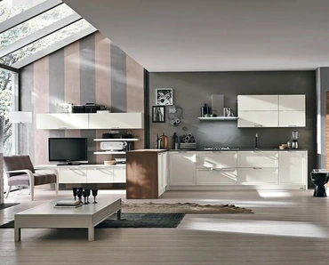 Cucina su misura con penisola Melograno Composizione PM02 in legno di frassino di Le Fablier