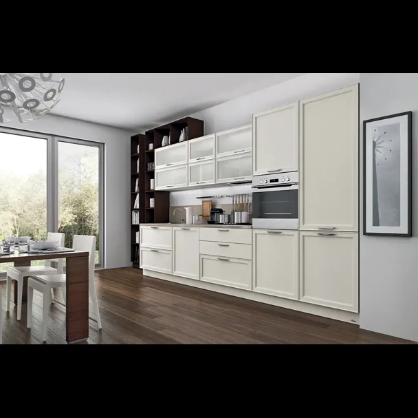 Cucina lineare su misura in legno laccato Bianco opaco Melograno Cucina composizione 01 di Le Fablier