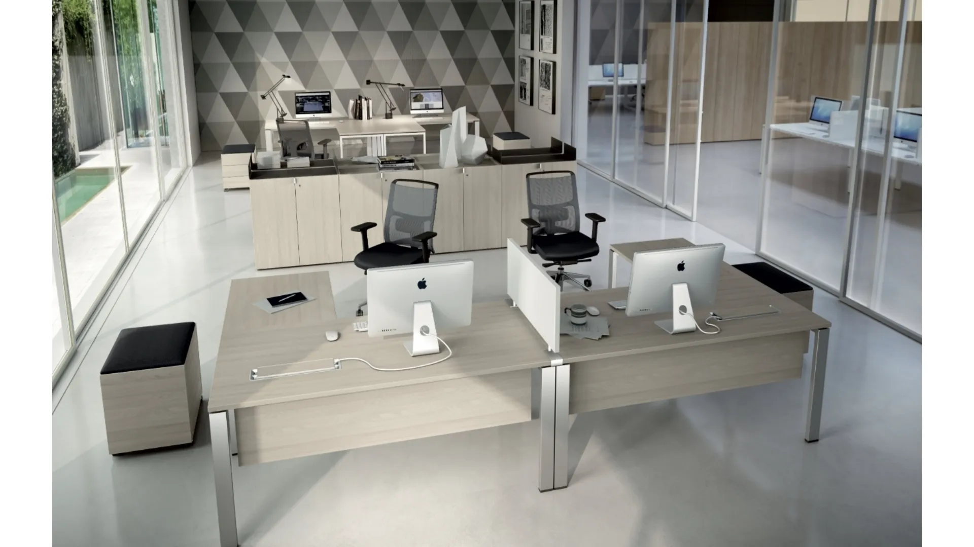 Scrivania Operativa moderna in melaminico effetto legno Legodesk di Della Rovere